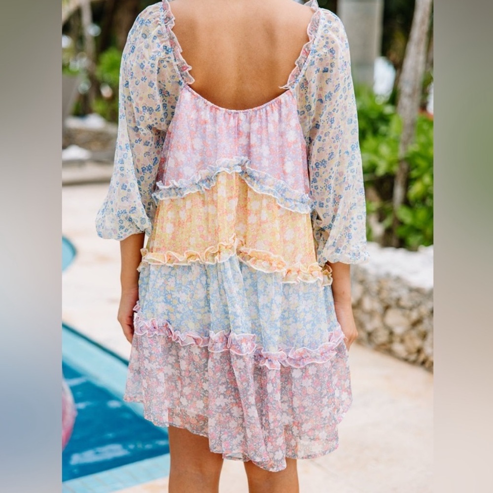 Love Colette Maisie Mini Cottage Babydoll Patchwork Floral Off-Shoulder L Dress - Picture 8 of 13